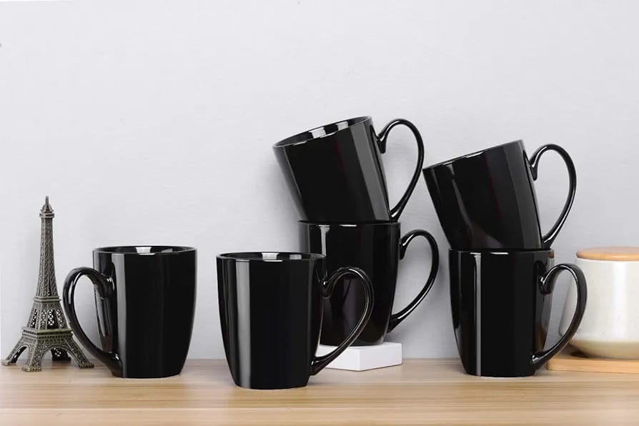 R3 GERMAN Hot & Cold Coffee, Milk Ceramic Coffee Mug (300 ml) or Living & Co Essentials Mug 6 Pack Black.