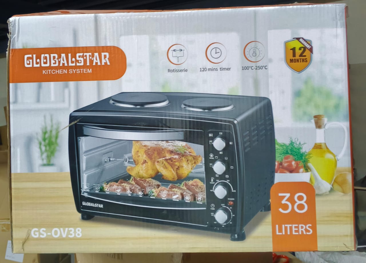 Global Star Electric Oven With Rotisserie Two Hot Plates 30 Litres – Black
Global star