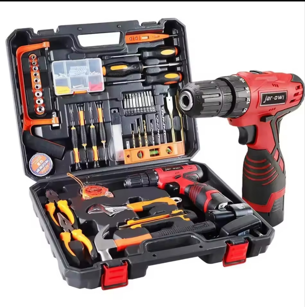 108-piece tool kit with a cordless drill