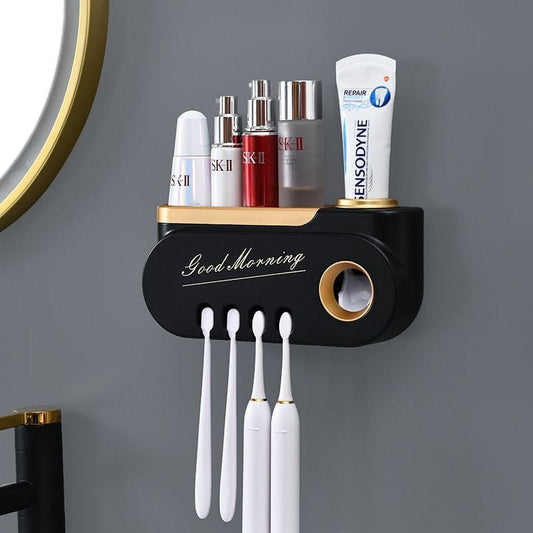Classy Good Morning Toothpaste Dispenser &amp; Toothbrush Holder – Elegant &amp; Hygienic Bathroom Organizer