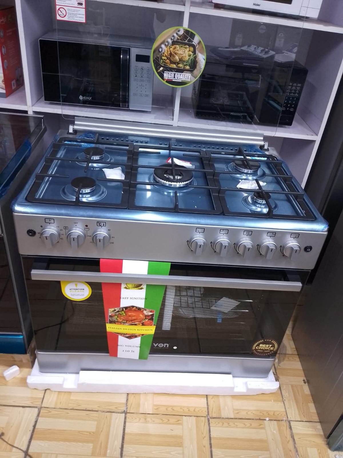 Von 60×90 Free Standing Cooker – 5 Burner Gas + Electric Oven | Powerful, Stylish & Efficient