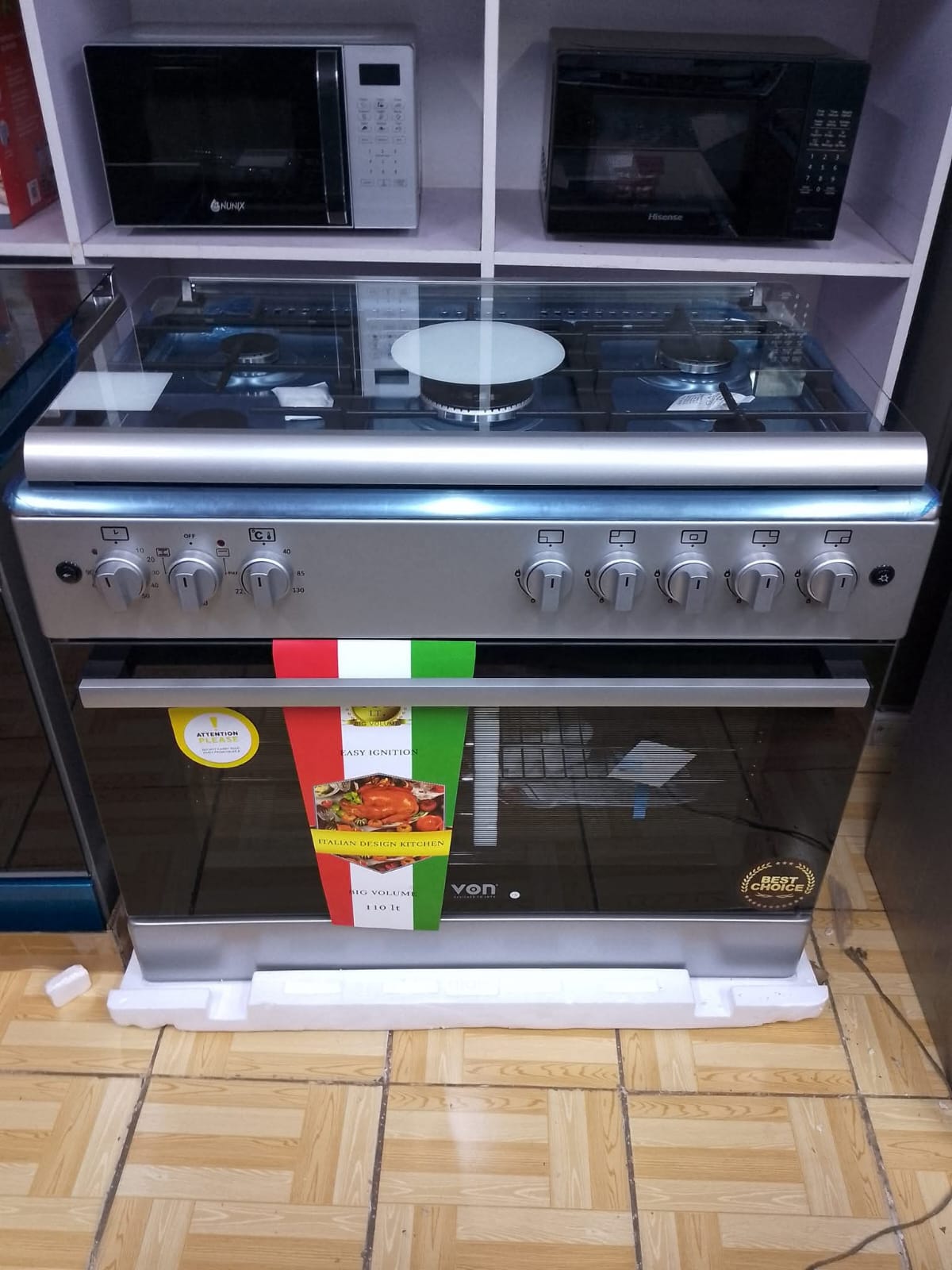 Von 60×90 Free Standing Cooker – 5 Burner Gas + Electric Oven | Powerful, Stylish & Efficient