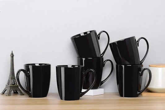 R3 GERMAN Hot & Cold Coffee, Milk Ceramic Coffee Mug (300 ml) or Living & Co Essentials Mug 6 Pack Black.