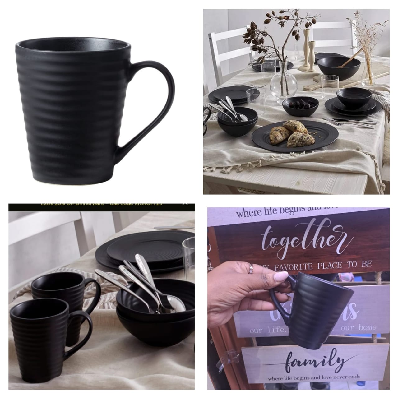 300 ml matte Black Ceramic Tea/ Coffee cup /Oneida Ridge Black Mug