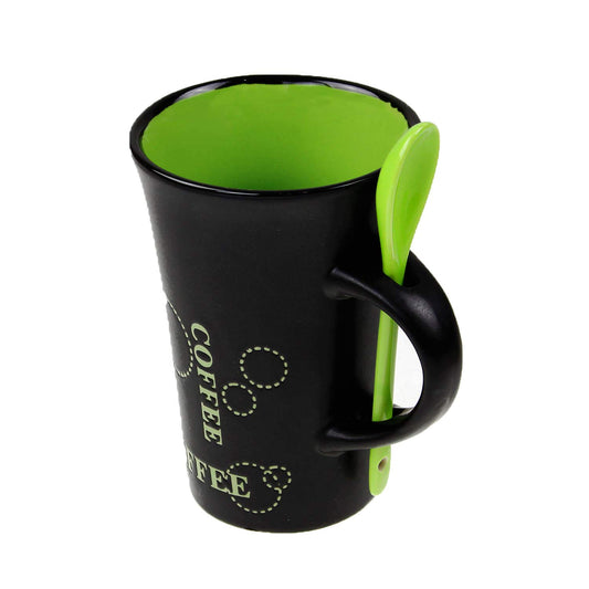 Set of 6 Black Ceramic Coffee Mug with Spoon /Ceramic Gift Mugs with Ceramic Spoon