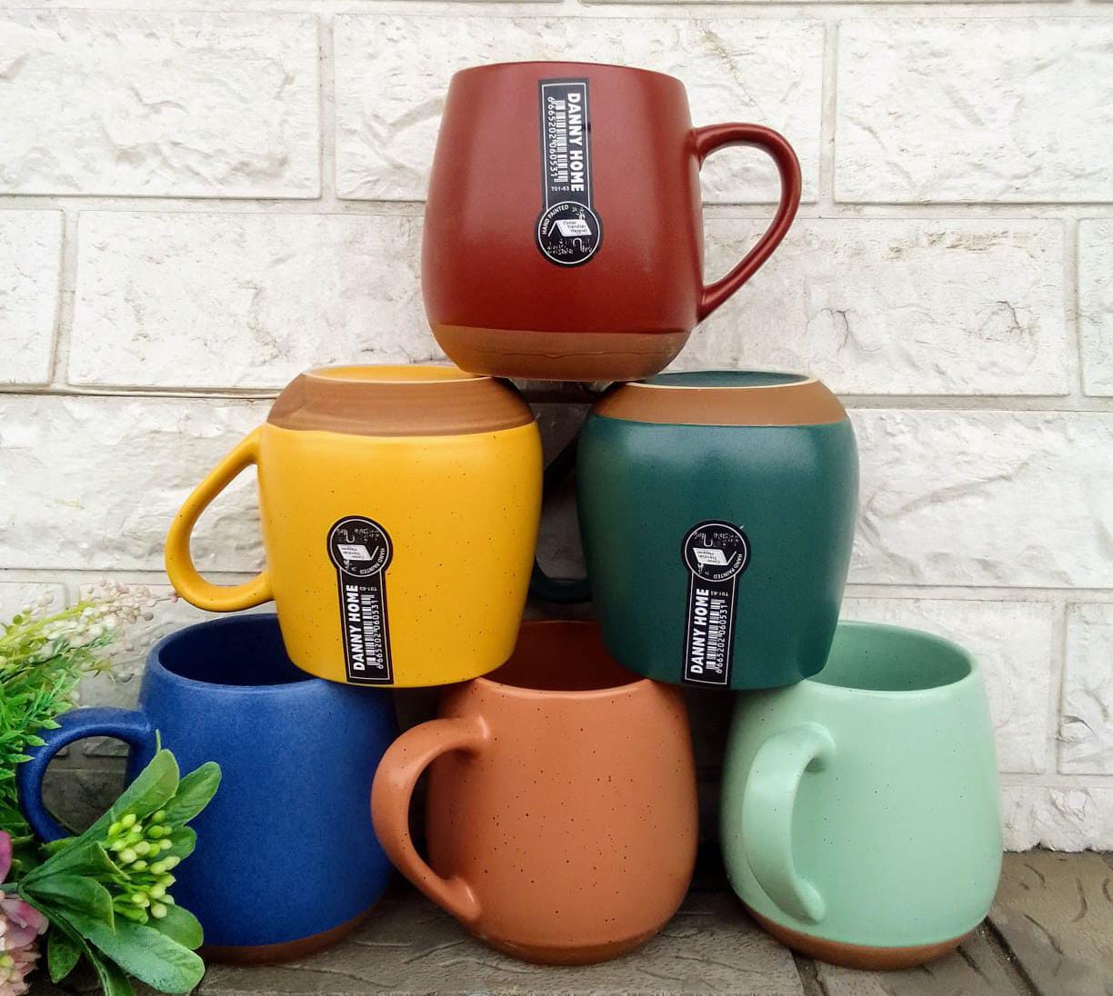 Set of 6 Danny Home Speckled Ceramic Coffee Mug Set / Porcelain Mugs