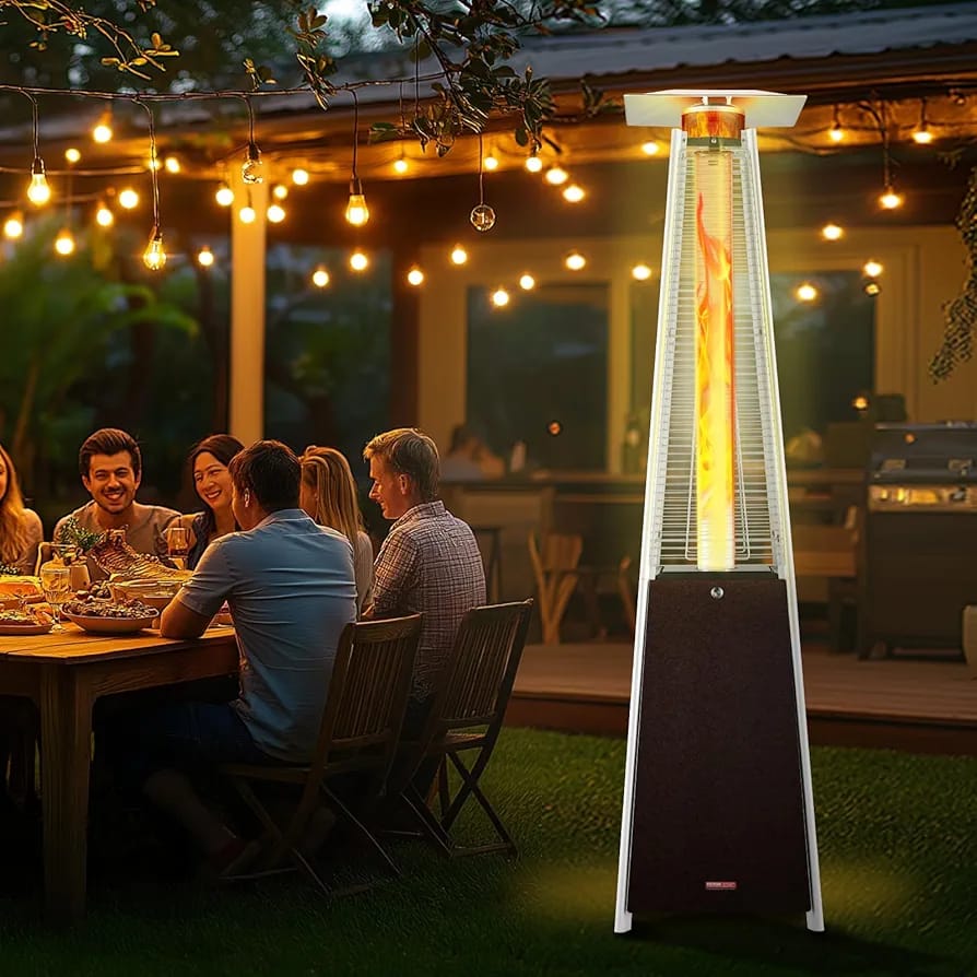 Black Iron Pyramid Patio Heater – Sleek Outdoor Heating with Modern Style