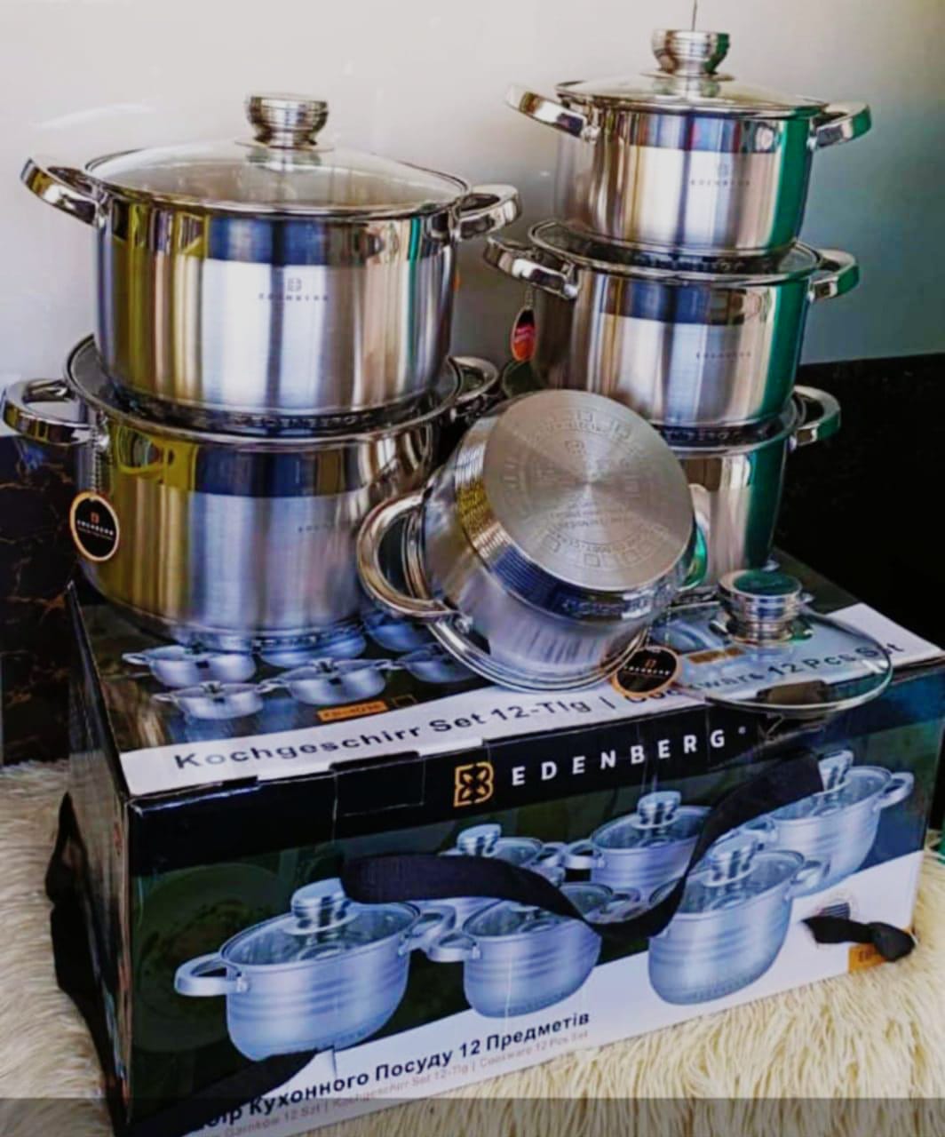 12pcs Germany stainless steel pot sizes 30cm,32cm,34cm,36cm,38cm