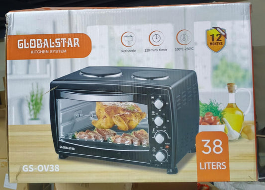 Global Star Electric Oven With Rotisserie Two Hot Plates 30 Litres – Black
Global star