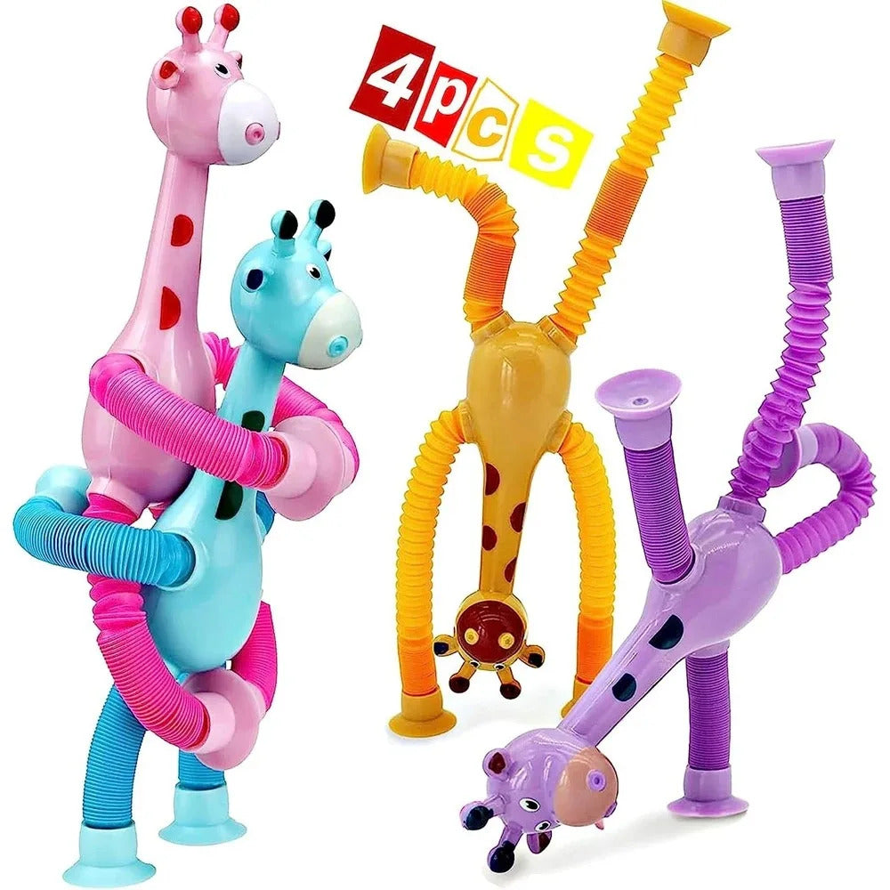 Fidget Telescopic Suction Cup Pop Tubes Giraffe Toys (4 Pack)